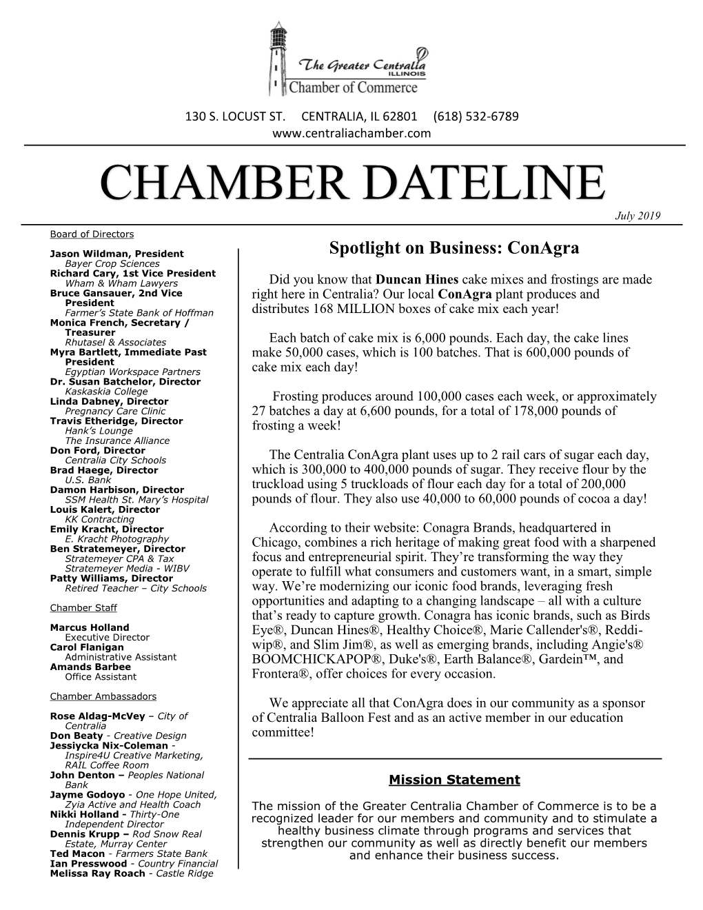 CHAMBER DATELINE July 2019 Board of Directors