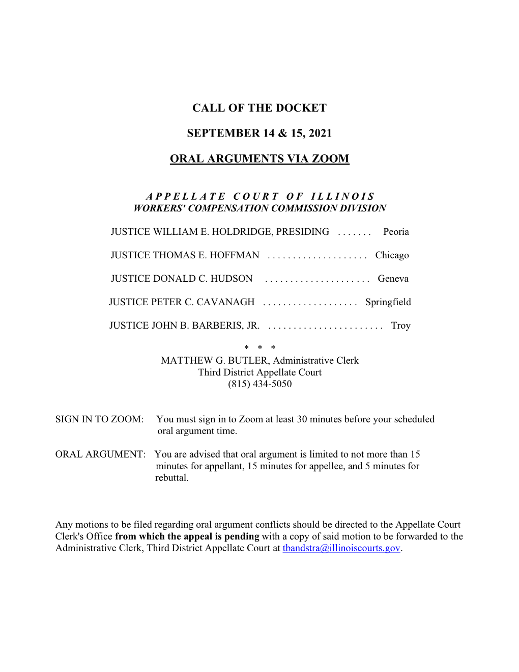 Call of the Docket September 14 & 15, 2021 Oral Arguments