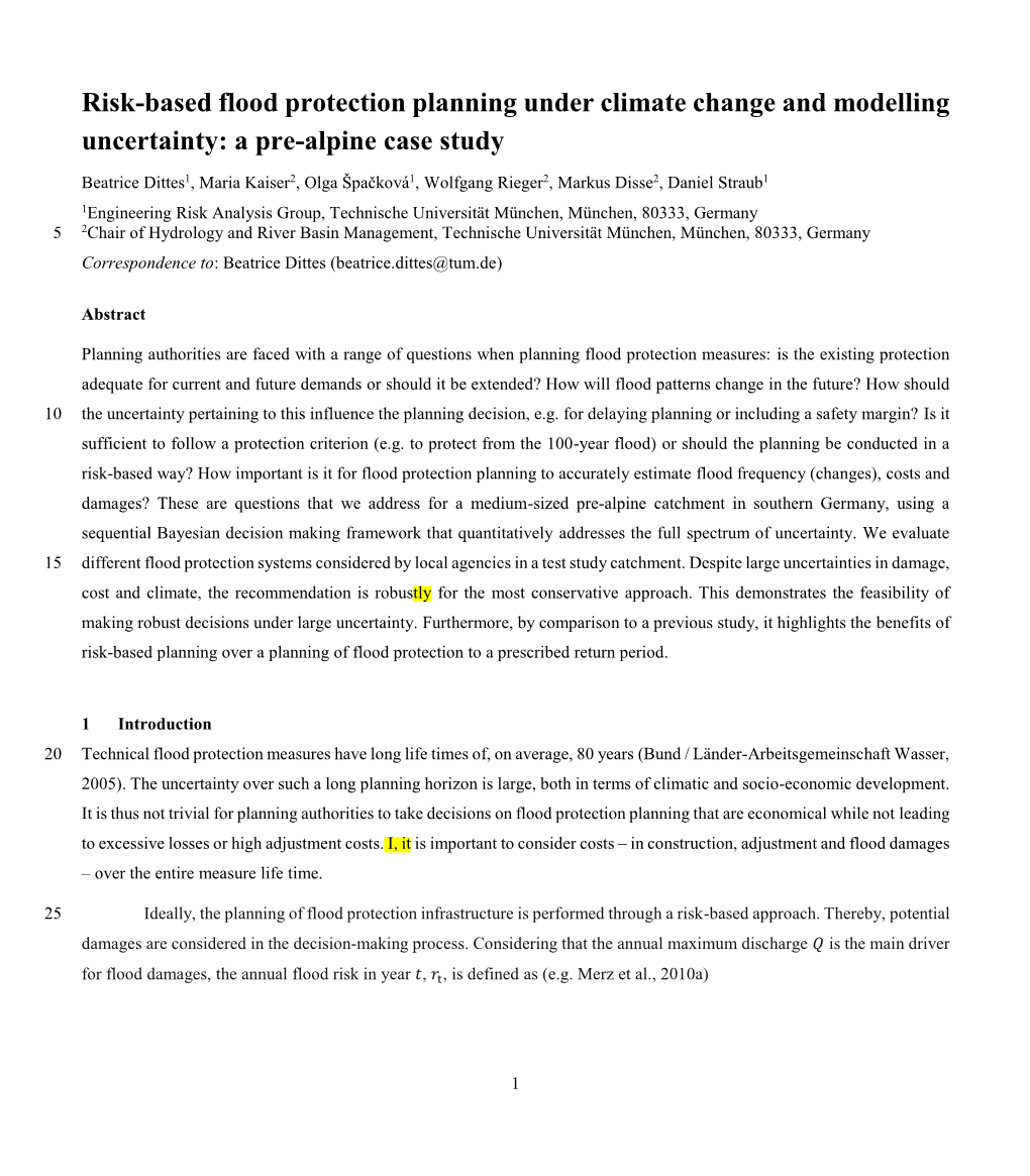 Risk-Based Flood Protection Planning Under Climate Change and Modelling Uncertainty: a Pre-Alpine Case Study