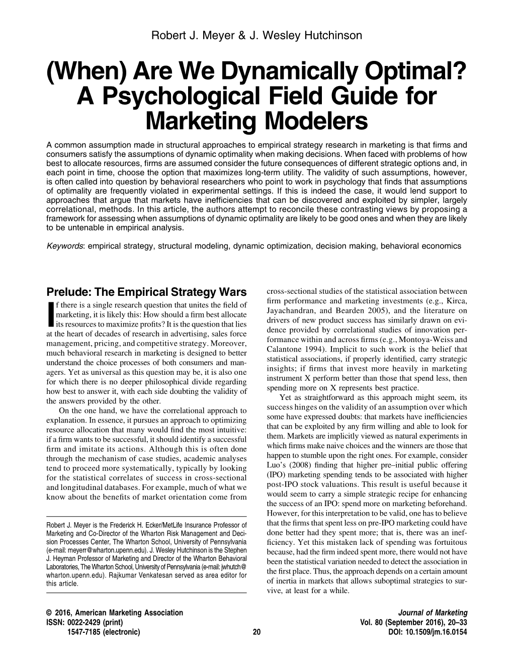 A Psychological Field Guide for Marketing Modelers