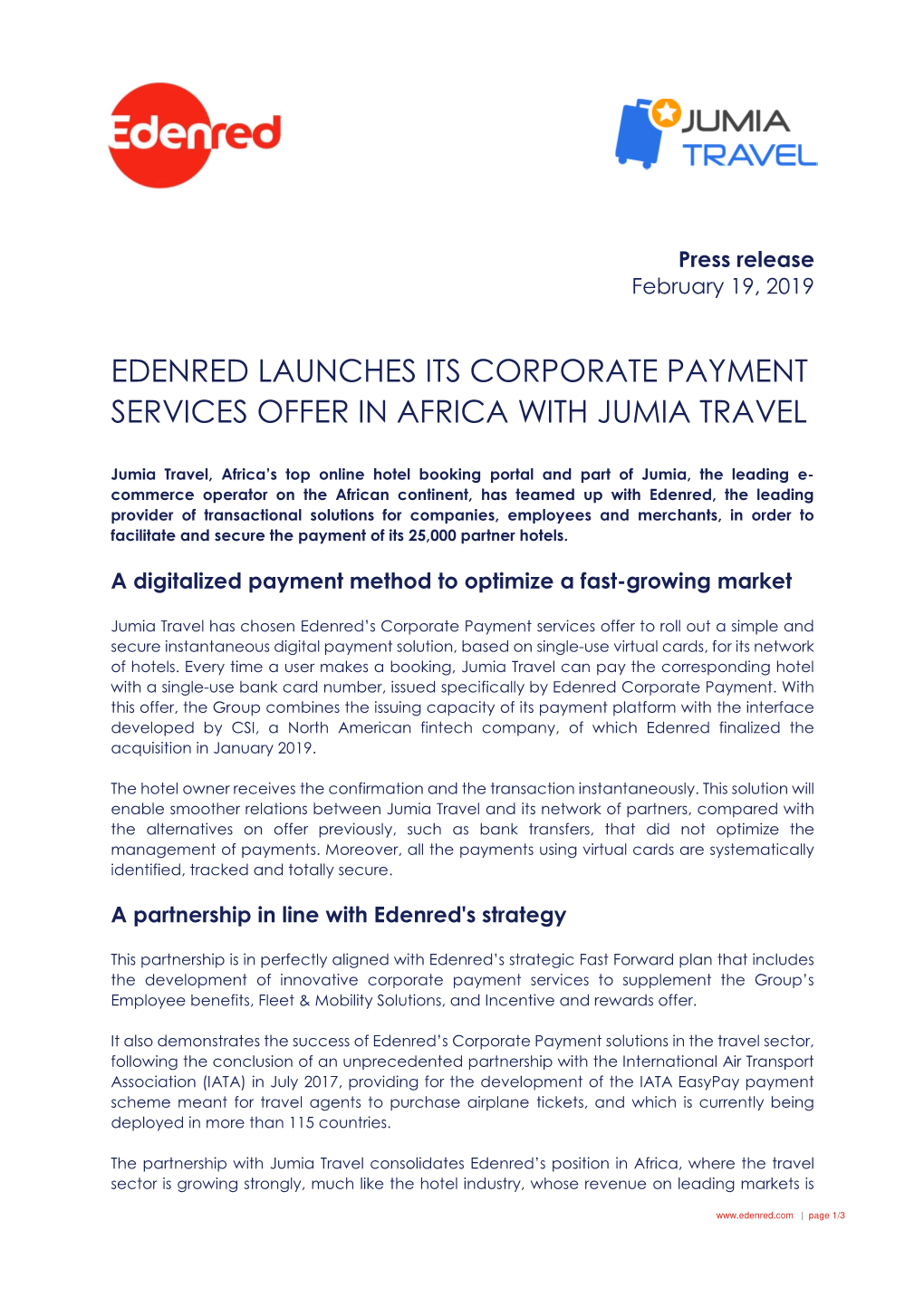 Edenred Launches Its Corporate Payment Services Offer in Africa with Jumia Travel
