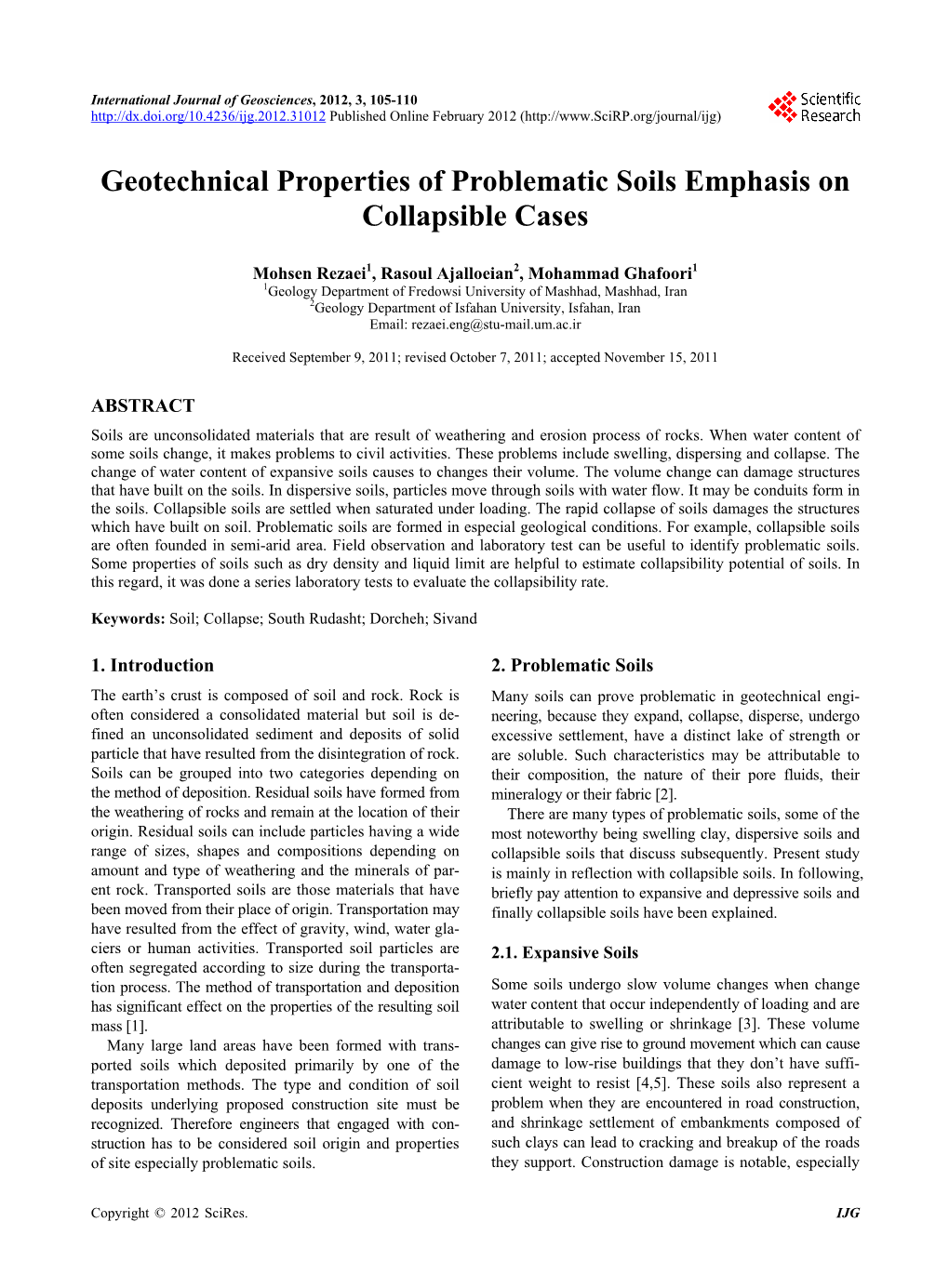 Geotechnical Properties of Problematic Soils Emphasis on Collapsible Cases
