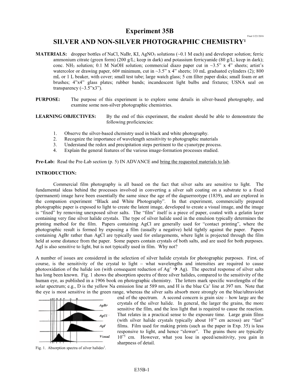 Experiment 35B Final 3/22//2016 SILVER and NON-SILVER PHOTOGRAPHIC CHEMISTRY1