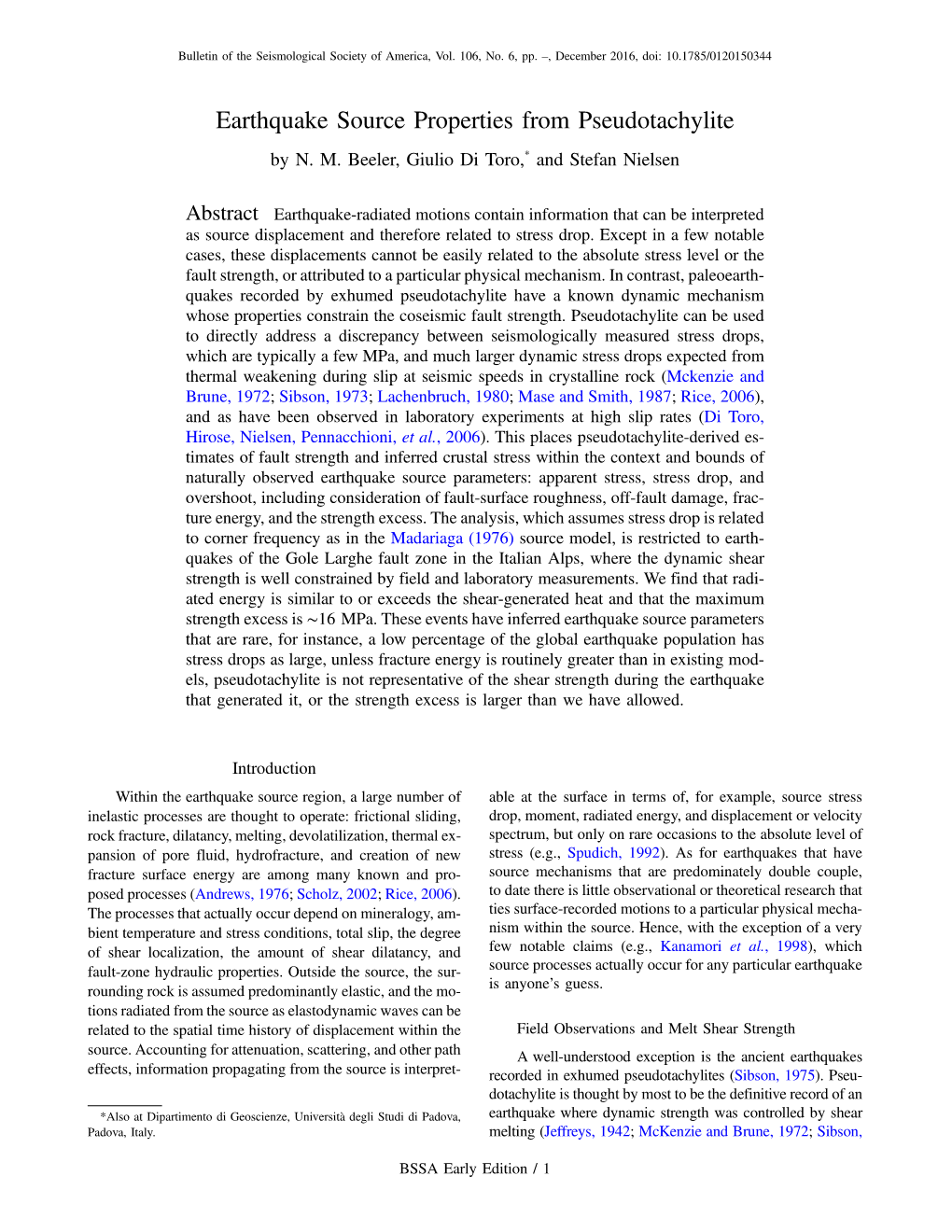 Earthquake Source Properties from Pseudotachylite by N