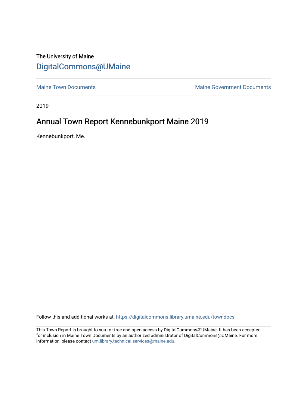 Annual Town Report Kennebunkport Maine 2019