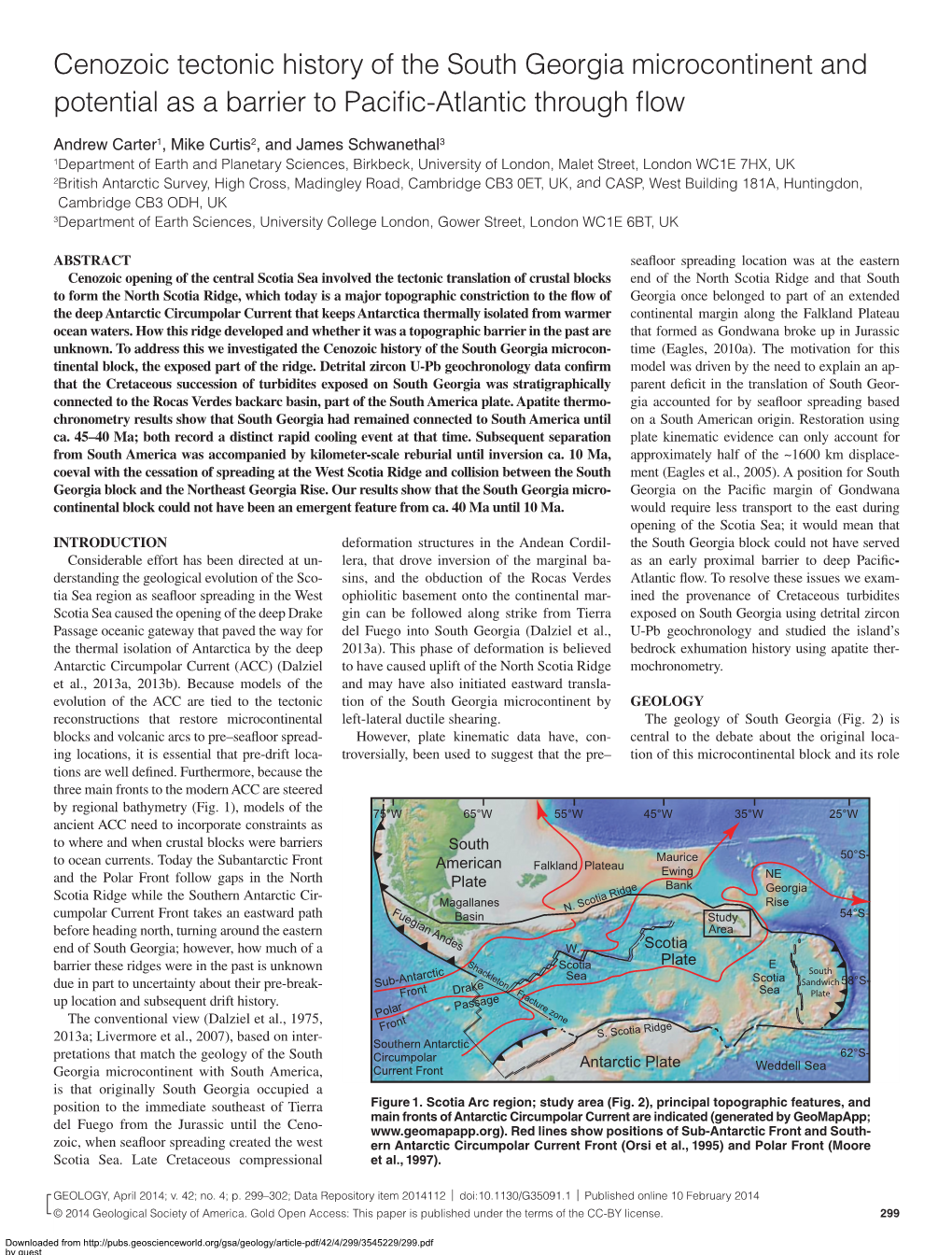 Cenozoic Tectonic History of the South Georgia Microcontinent and Potential As a Barrier to Paciﬁ C-Atlantic Through ﬂ Ow