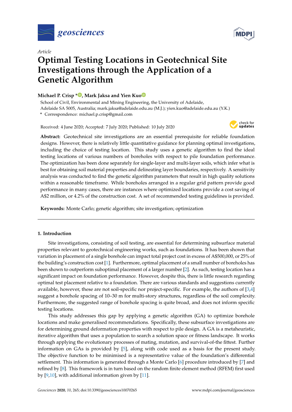 Optimal Testing Locations in Geotechnical Site Investigations Through the Application of a Genetic Algorithm