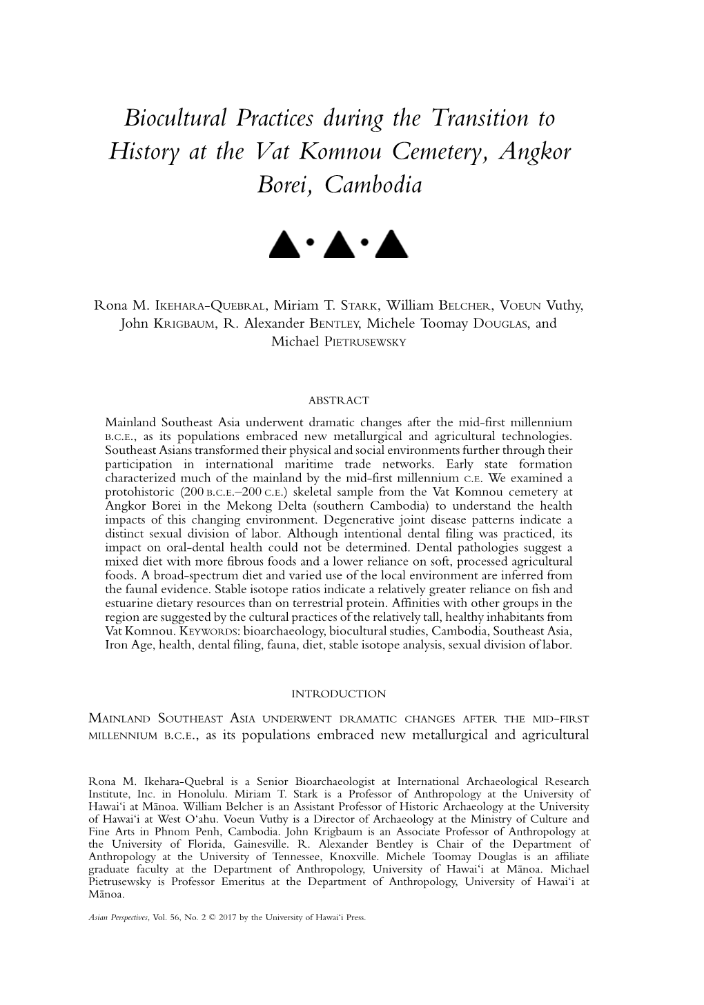 Biocultural Practices During the Transition to History at the Vat Komnou Cemetery, Angkor Borei, Cambodia