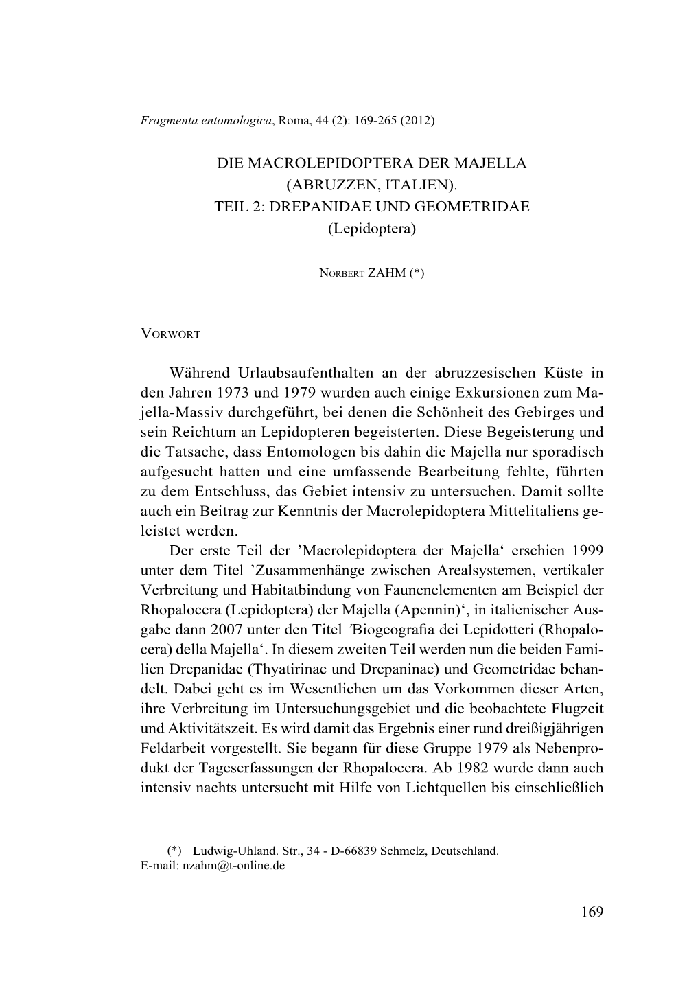 169 Die Macrolepidoptera Der Majella (Abruzzen, Italien