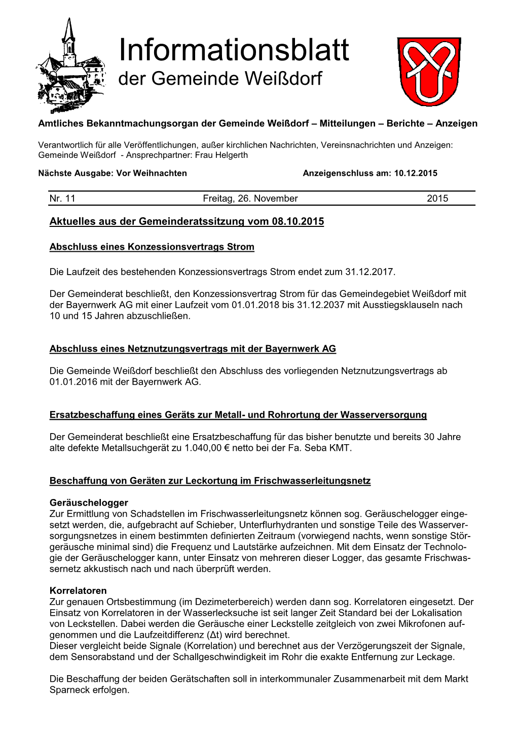 Informationsblatt Der Gemeinde Weißdorf