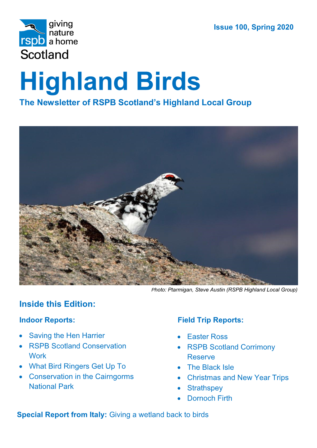 Highland Birds the Newsletter of RSPB Scotland’S Highland Local Group