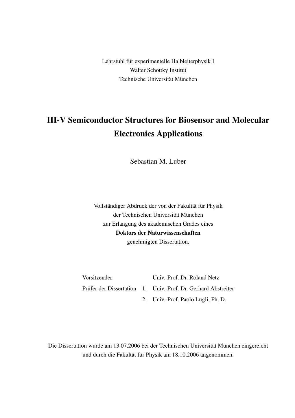 III-V Semiconductor Structures for Biosensor and Molecular Electronics Applications