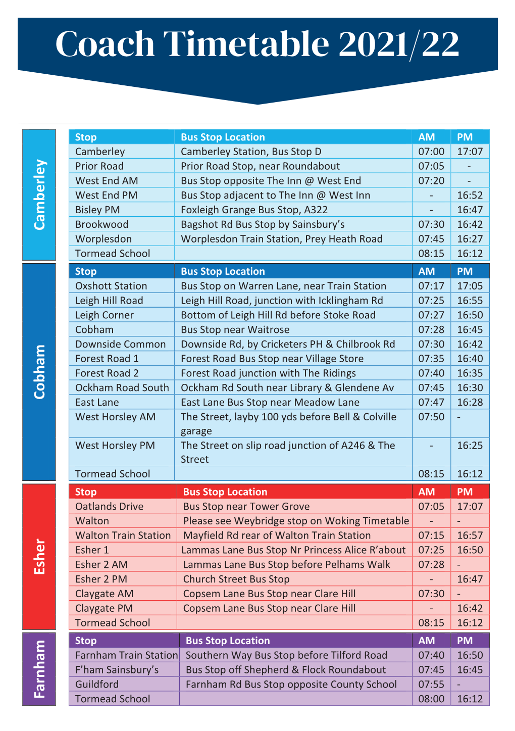 Coach Timetable 2021/22