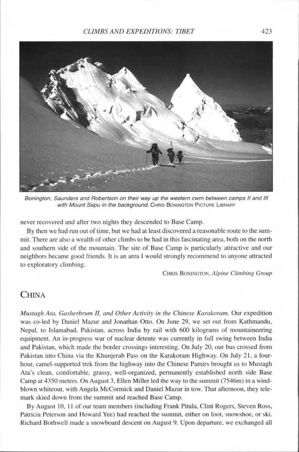 TIBET 423 CHFSS BONINGTON, Alpine Climbing Gmup Mustagh Ata