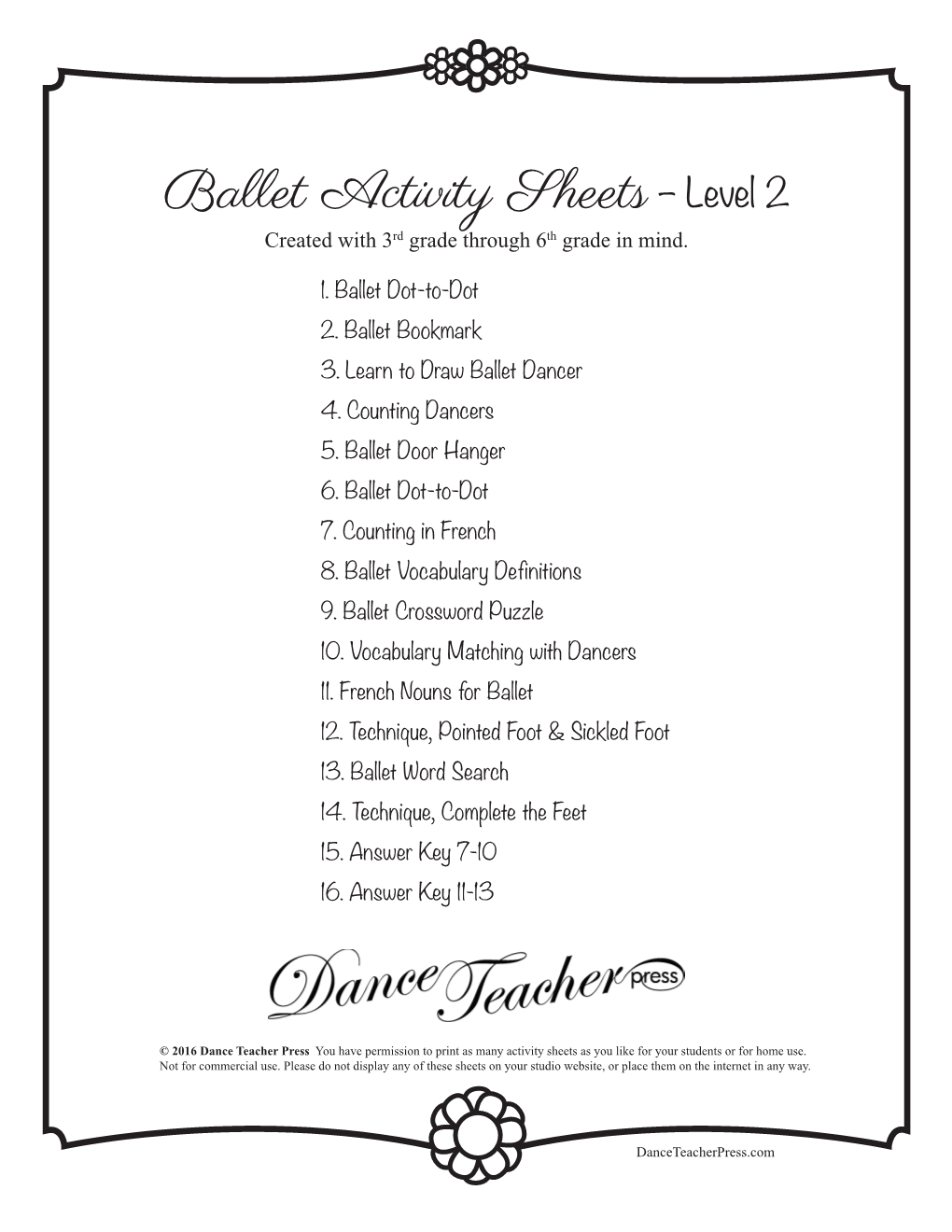 Ballet Activity Sheets– Level 2