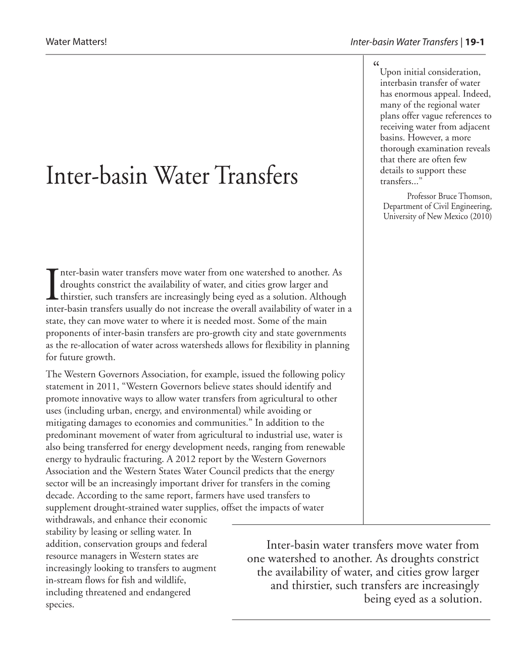 Inter-Basin Water Transfers | 19- 1