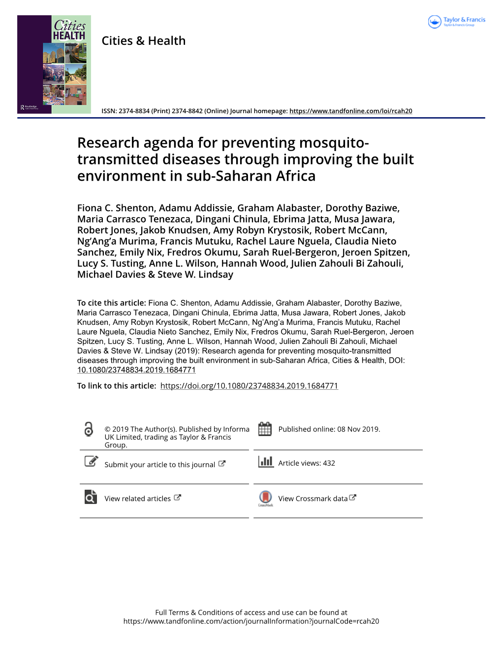Research Agenda for Preventing Mosquito- Transmitted Diseases Through Improving the Built Environment in Sub-Saharan Africa