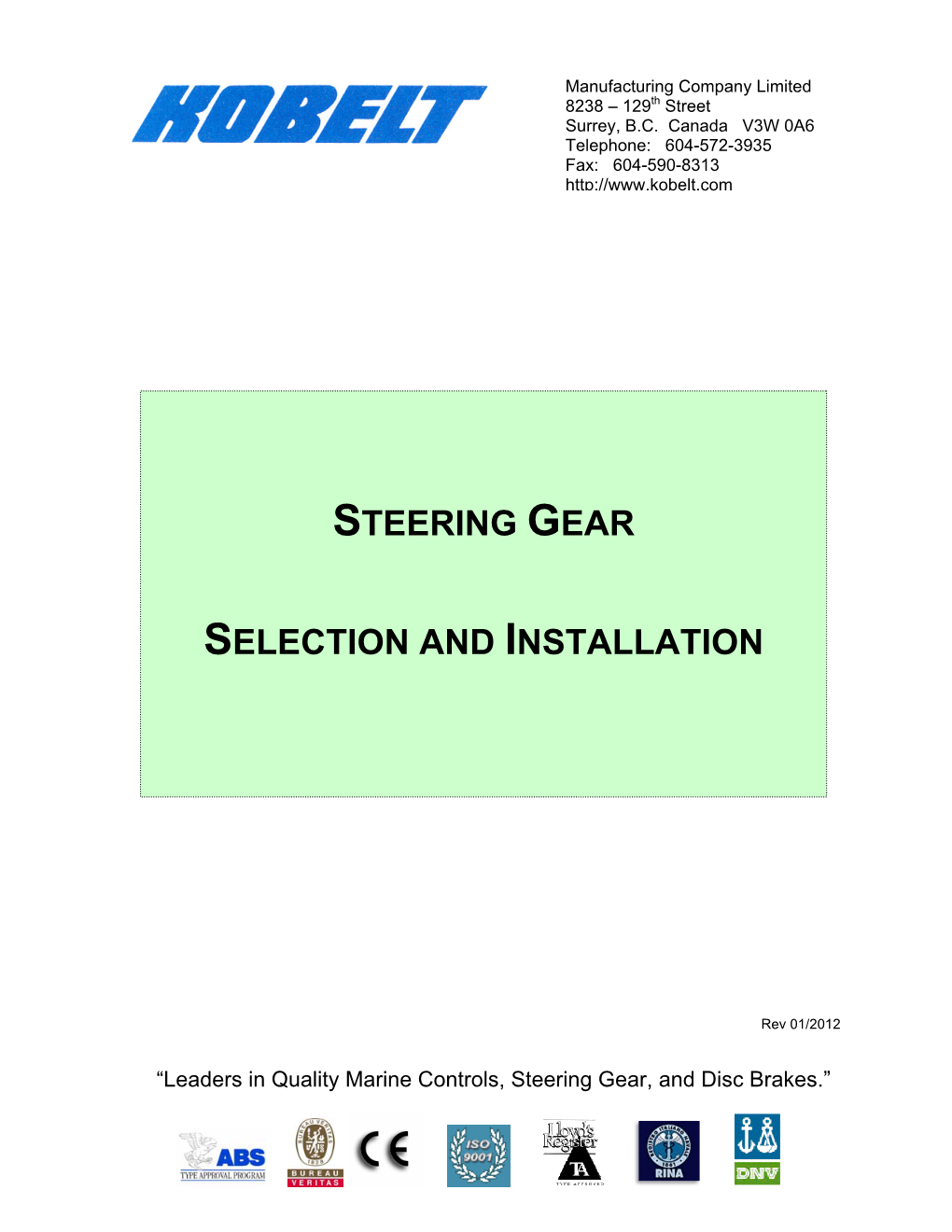 Steering Gear Selection and Installation