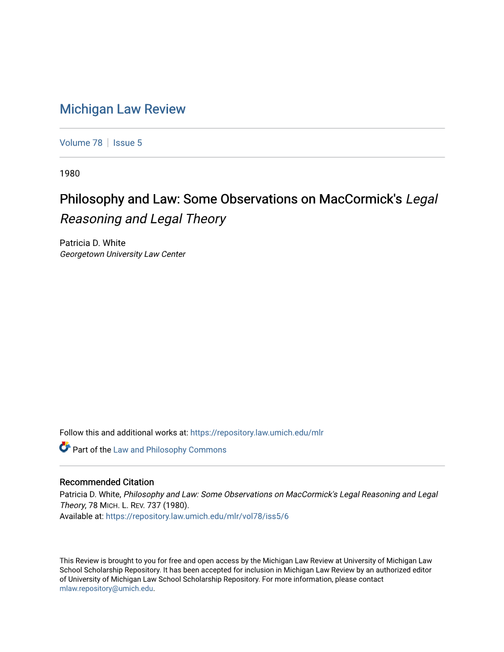 Some Observations on Maccormick's Legal Reasoning and Legal Theory