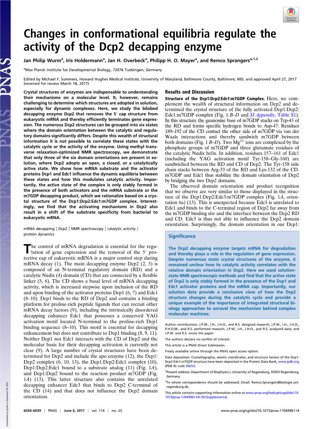 Changes in Conformational Equilibria Regulate the Activity of the Dcp2 Decapping Enzyme