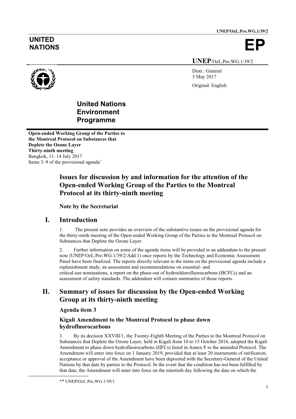 Issues for Discussion by and Information for the Attention of the Open-Ended Working Group