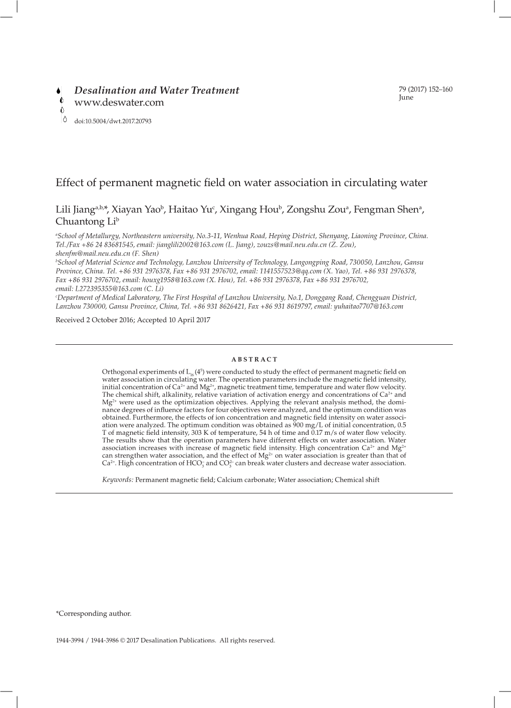 Effect of Permanent Magnetic Field on Water Association in Circulating Water
