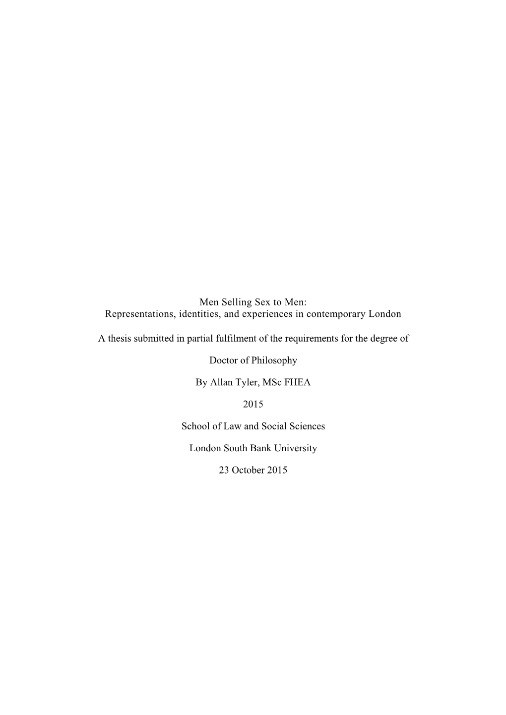 Men Selling Sex to Men: Representations, Identities, and Experiences in Contemporary London