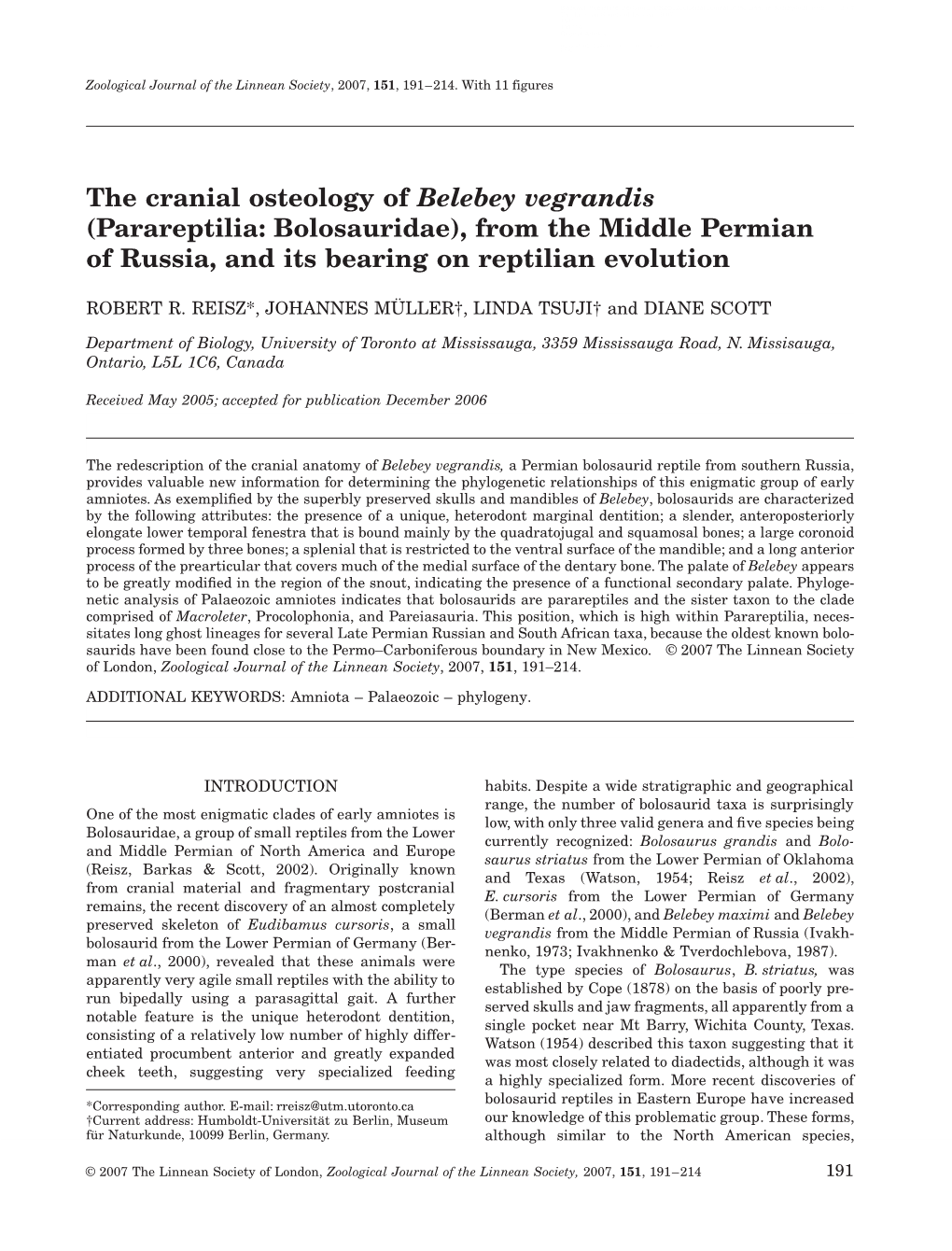 Parareptilia: Bolosauridae), from the Middle Permian of Russia, and Its Bearing on Reptilian Evolution