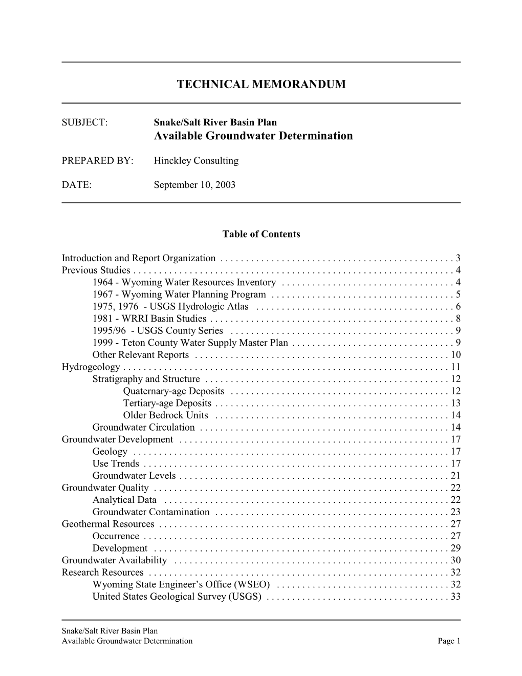 Snake/Salt River Basin Plan Available Groundwater Determination