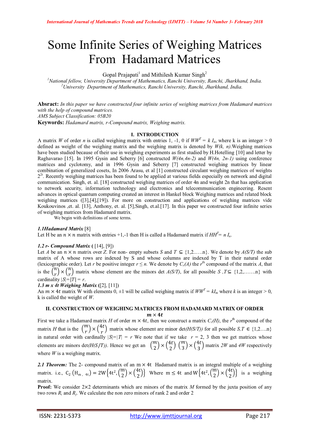 Some Infinite Series of Weighing Matrices from Hadamard Matrices