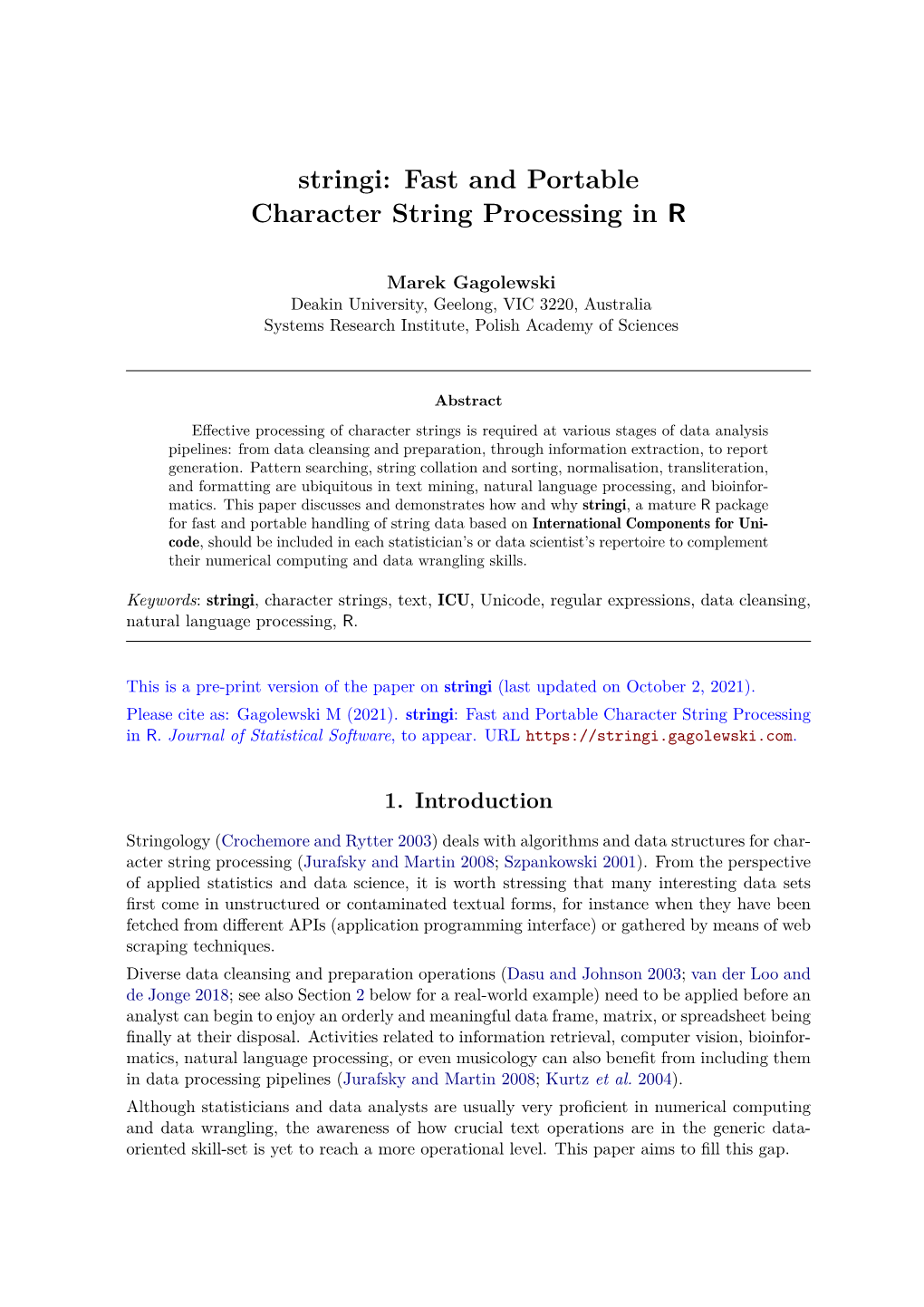 Fast and Portable Character String Processing in R