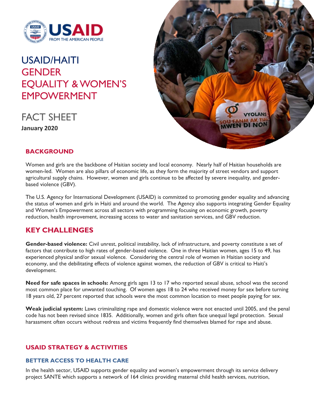 Usaid/Haiti Gender Equality & Women's Empowerment Fact