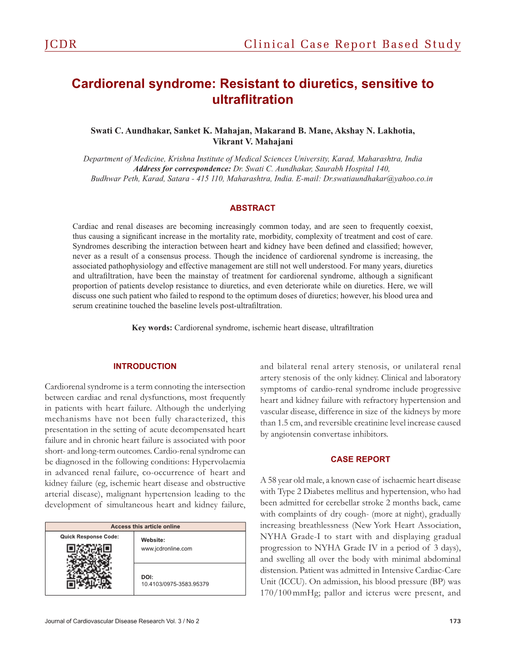 Cardiorenal Syndrome: Resistant to Diuretics, Sensitive to Ultraflitration