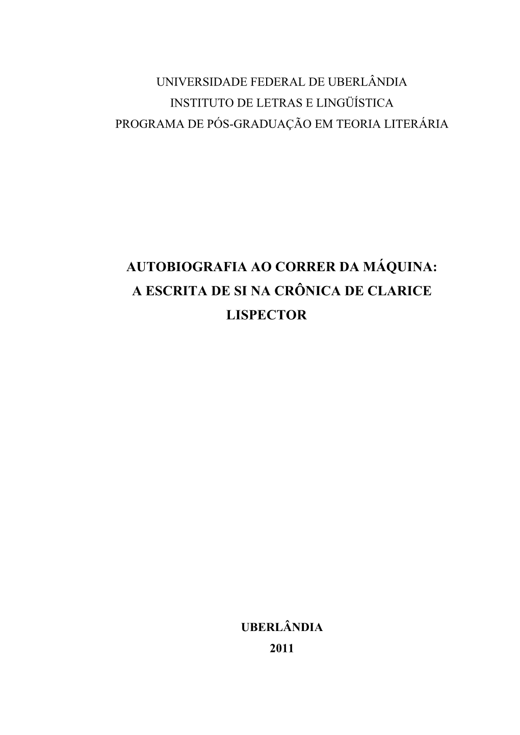 A Escrita De Si Na Crônica De Clarice Lispector