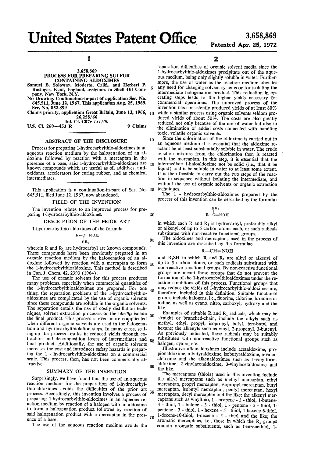 United States Patent Office Patented Apr