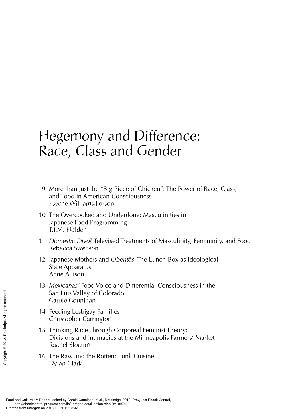 Hegemony and Difference: Race, Class and Gender