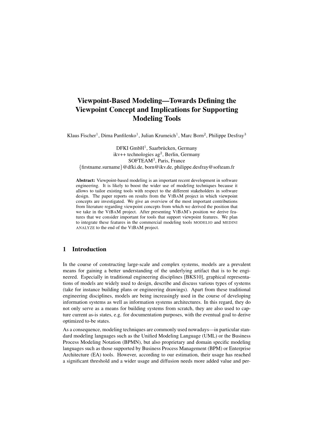 Viewpoint-Based Modeling—Towards Defining the Viewpoint Concept and Implications for Supporting Modeling Tools