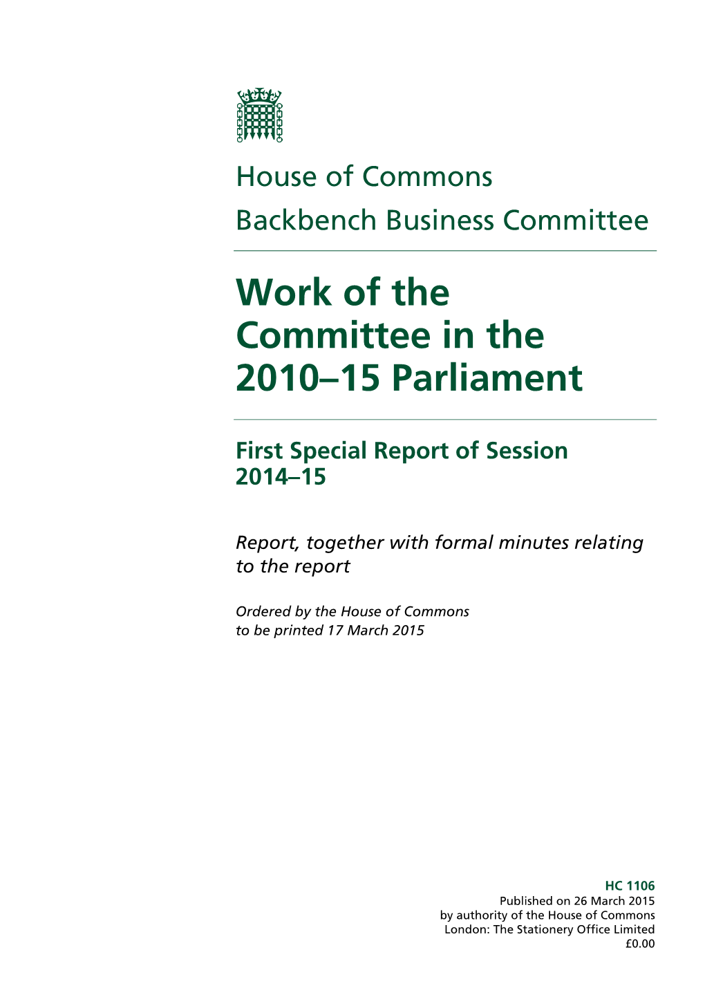 Work of the Committee in the 2010-15 Parliament (PDF)