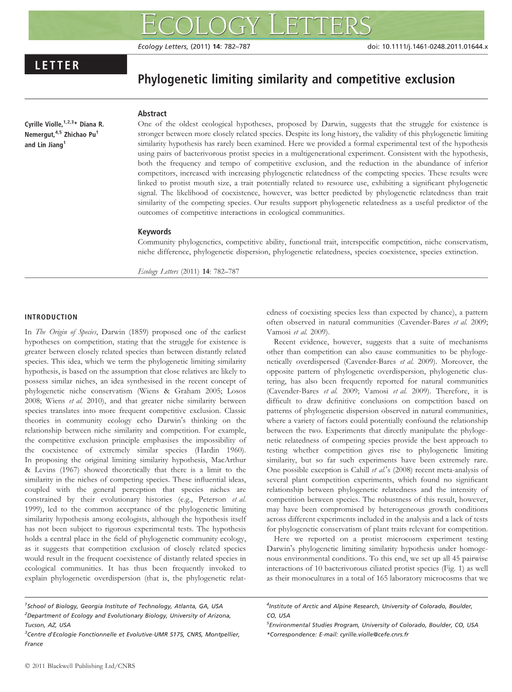 Phylogenetic Limiting Similarity and Competitive Exclusion