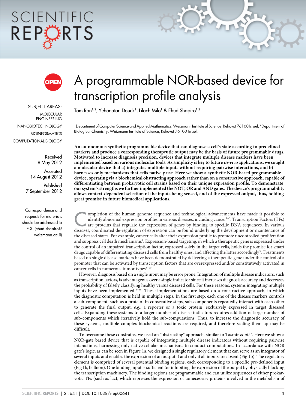 A Programmable NOR-Based Device for Transcription Profile Analysis