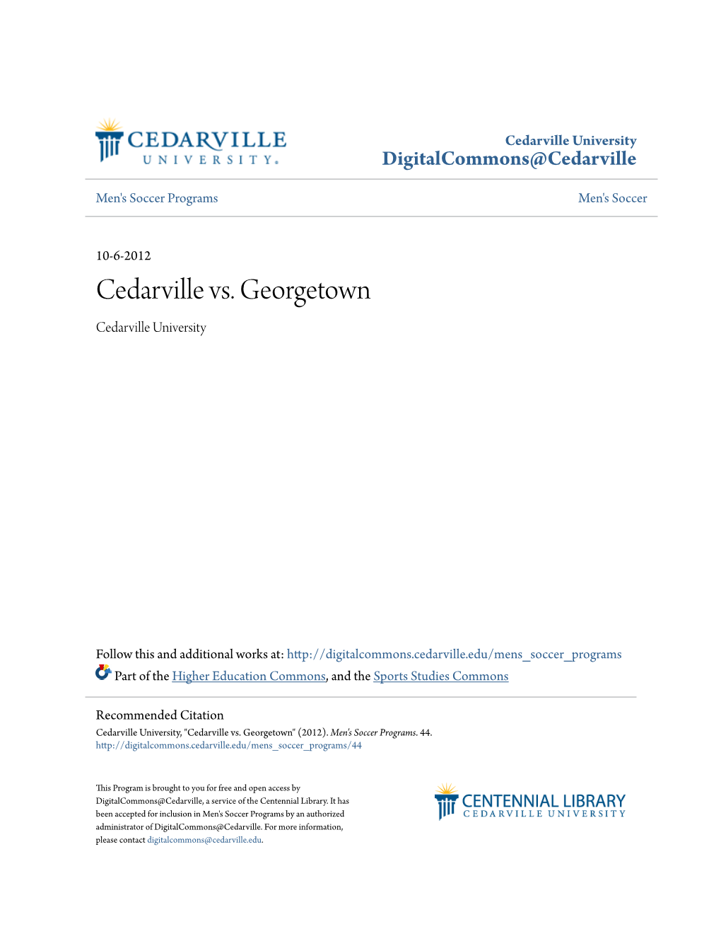 Cedarville Vs. Georgetown Cedarville University