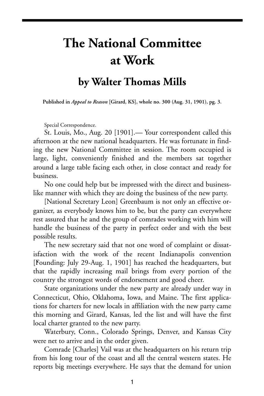 “The National Committee at Work,” by Walter Thomas Mills