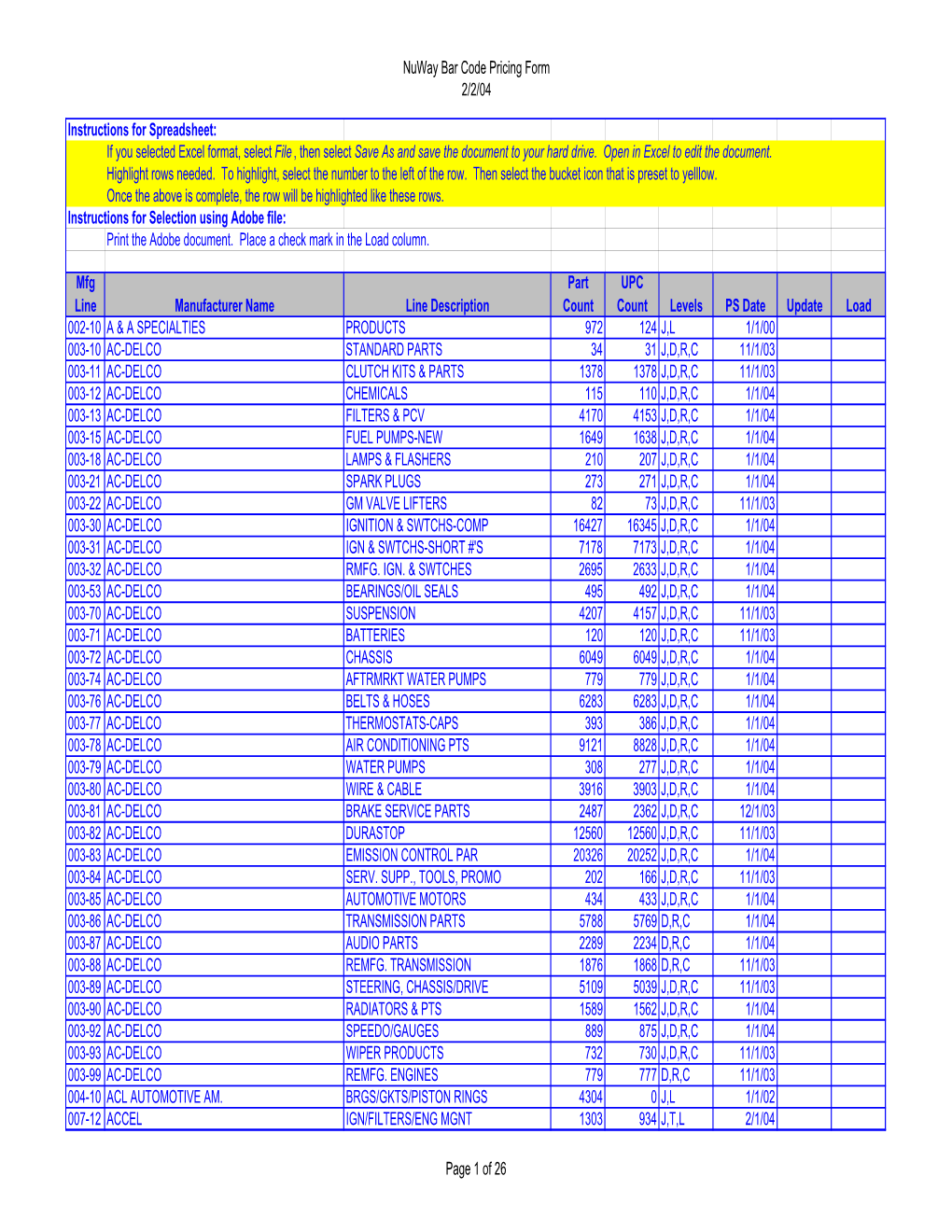 Nu Way Barcode Pricing Order Form