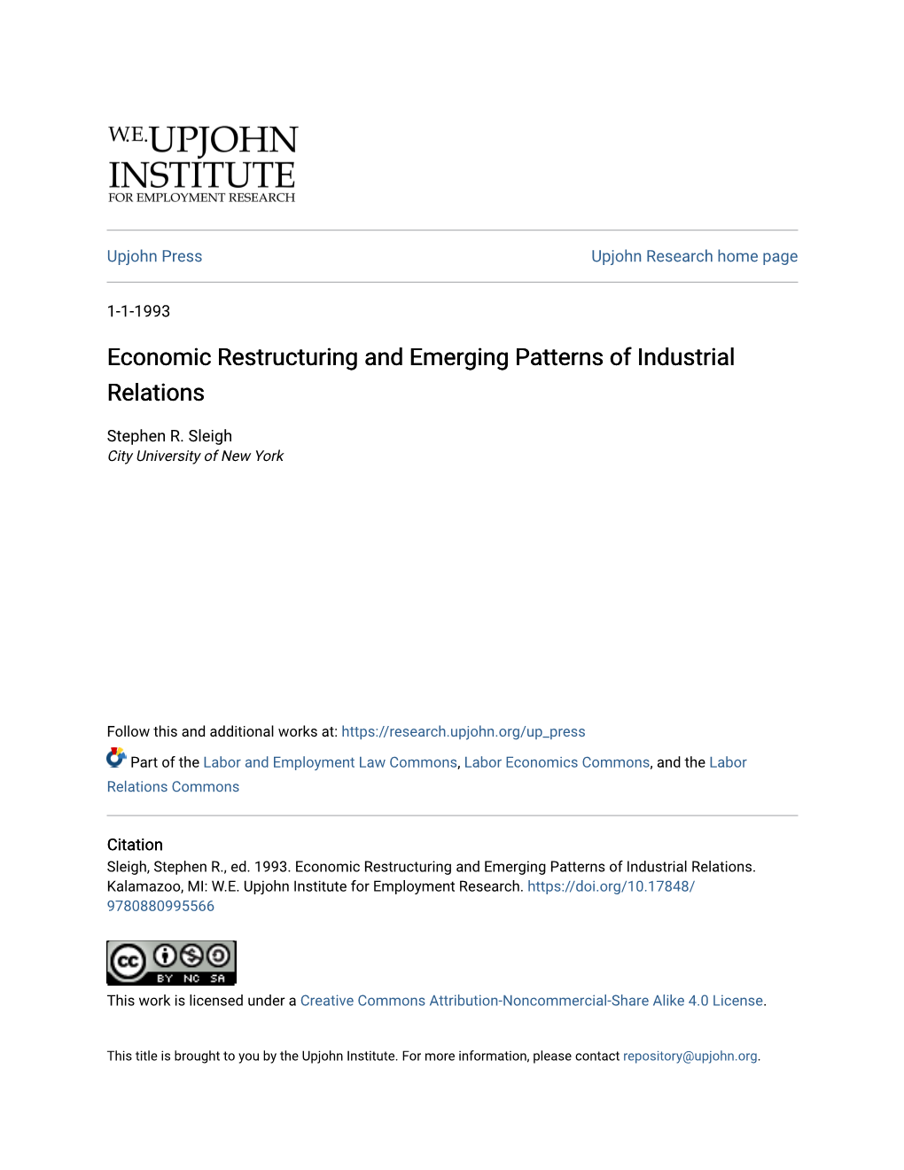 Economic Restructuring and Emerging Patterns of Industrial Relations