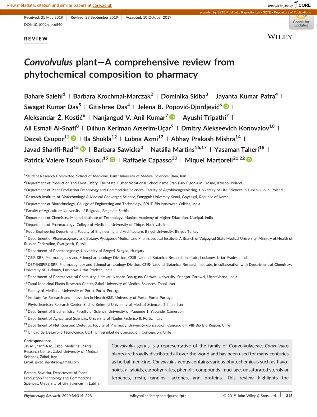 Convolvulus Plant—A Comprehensive Review from Phytochemical Composition to Pharmacy