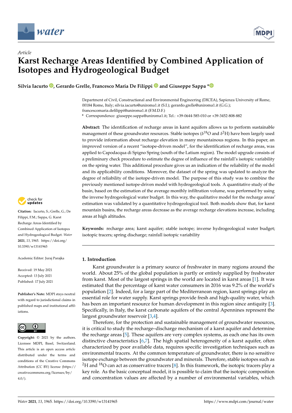 Karst Recharge Areas Identified by Combined Application Of