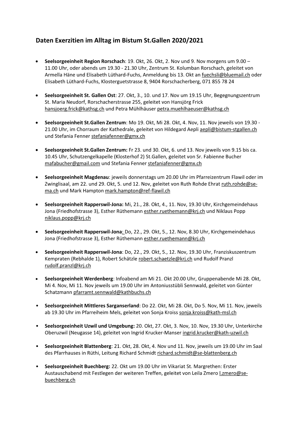 Daten Exerzitien Im Alltag Im Bistum St.Gallen 2020/2021