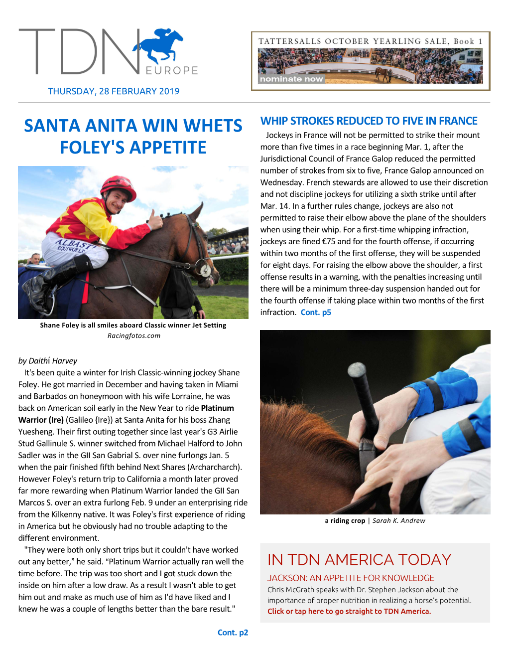 Santa Anita Win Whets Foley's Appetite