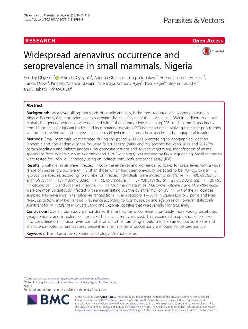 Widespread Arenavirus Occurrence and Seroprevalence in Small