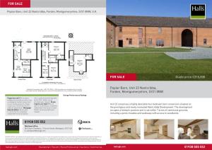 Guide Price £315,000 Poplar Barn, Unit 22 Nantcribba, Forden, Montgomeryshire, SY21 8NW 01938 555 552 for SALE 01938 555 552 FO